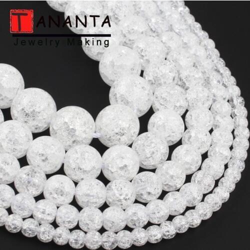 Wholesale Natural White Cracked Crystal Round Loose Beads For Jewelry Making DIY Charm Bracelet Necklace 4 6 8 10 12 mm 15 inch