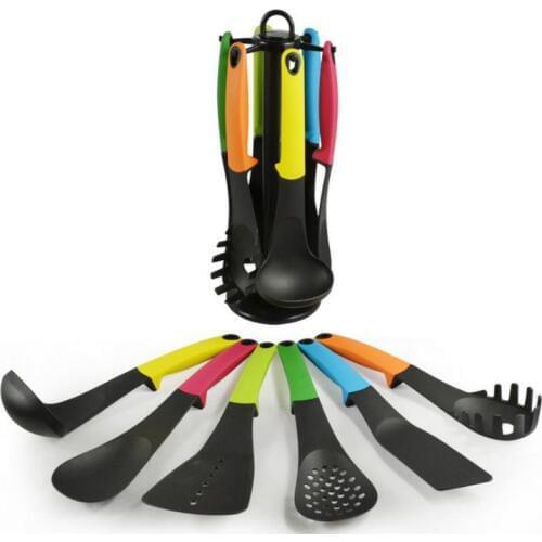 Kitchen Utensil Carousel 7pcs Kitchen Gadget Slotted Spoon+Spatula +Noddle Spoon With Utensils Hanger Cooking Cookware Utensils