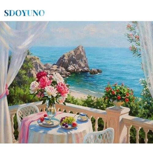 SDOYUNO Full Square/Round Diamond Painting Flowers 5D DIY Diamond Embroidery Mosaic Seascape Rhinestone Pictures Home Decor