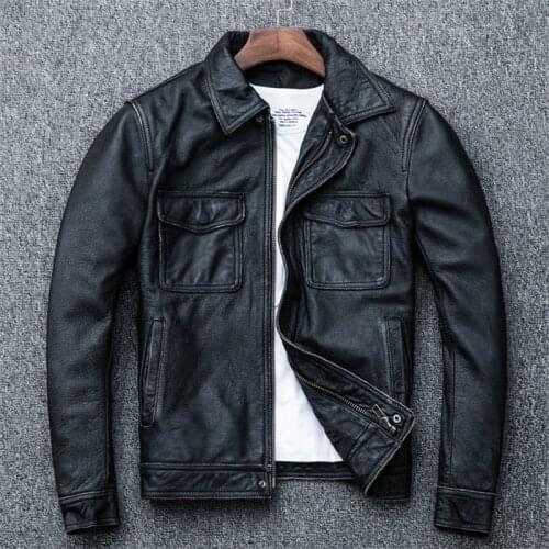Mens High Quality Genuine Cowhide Leather Jacket Motorcycle Retro Fashion Slim Leather Jacket Coat pluse Size 6XL