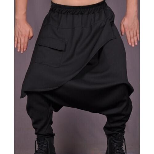 Big Crotch Pants Men Casual Trousers Asymmetrical Culottes Novelty Loose Harem Black Singer Costumes Hot 2020 New