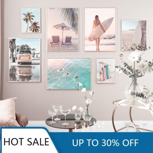 Sunny Beach Bus Surf Palm Trees Wall Art Canvas Painting Nordic Posters And Prints Landscape Decor Pictures For Home Decoration