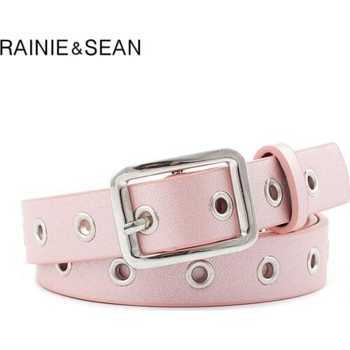 RAINIE SEAN 2021 New Pu Leather Women Belt Pink Trouser Belt Female Pin Buckle Casual Silver Pink Black Blue Ladies Waist Belt