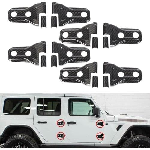 NEW 8Pcs/set Car Door Hinge Cover Trim Decoration Fit For Jeep Wrangler JL JT 2018 2019 2020 Carbon Fiber Style ABS Black