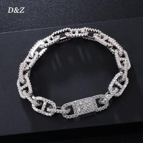 New 11MM Cuban Link Bracelet In Silver Color Prong With CZ Stones Box Buckle Fashion 8inch Bracelet Street Rock Hip Hop Jewelry