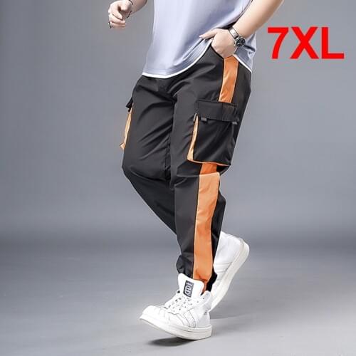 Orange Side Patchwork Pant Streetwear Cargo Pants Men Fashion Baggy Joggers 7XL Plus Size Sweatpants Fashion Trousers Male HA020