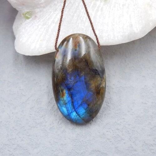 Natural Stone Labradorite Necklace Pendant Bead,37x22x10mm 13g Semiprecious Stone Fashion Jewelry Pendant