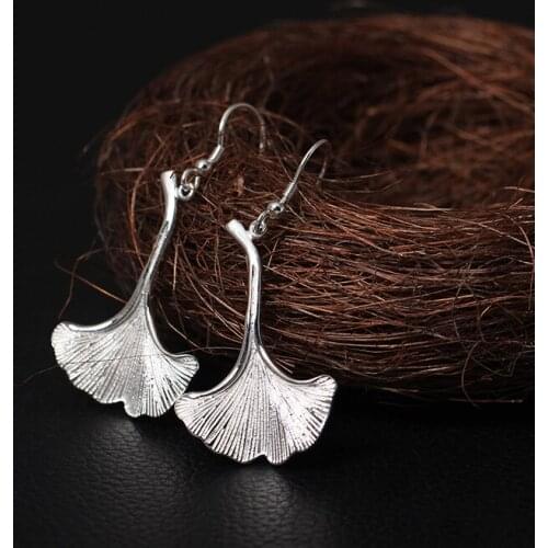 Ginkgo earrings 100% 925 Sterling silver Jewelry fashion Hypoallergenic dangle earrings for women girl gift Ethnic