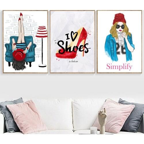 Nordic Posters and Prints Fashion Girl Canvas Painting Fashion Collocation Wall Pictures for Living Bedroom Room Home Decor