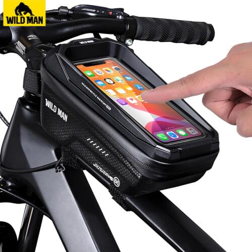 WILD MAN Waterproof Bike Frame Bag Bicycle Top Tube Bag Touch Screen Cycling Bag 6.7 Inch Mobile Phone Case Bike Accessories