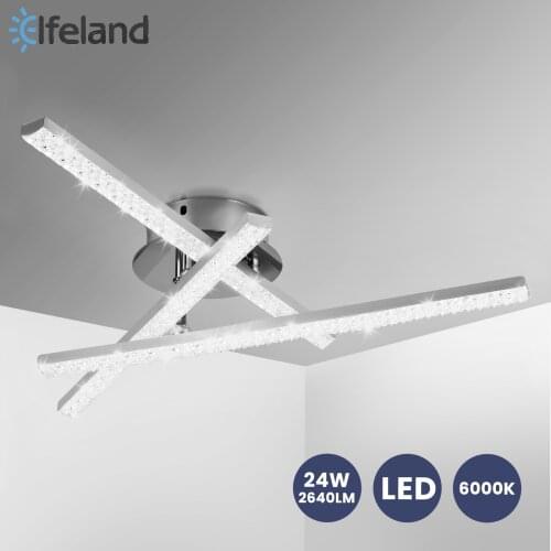 LED Three-head Cross Crystal Ceiling Light 24W 6000K 2640lm With Mounting Bracket Ceiling Chandelier Living Room Lighting Lamp