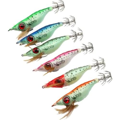 1pc Luminous Squid Bait Hard Artificial Sea Fishing Squid Jigs Shrimp Wood with Noctilucent Rod Trough Outdoor Fishing Tackle