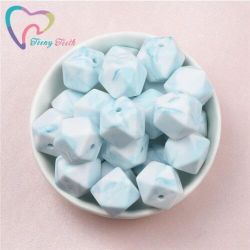 Teeny Teeth 10 PCS Marble Teal 14-17 MM Hexagon Shape Beads Food Grade Baby Pendant BPA Free Beads DIY Jewelry Silicone Beads