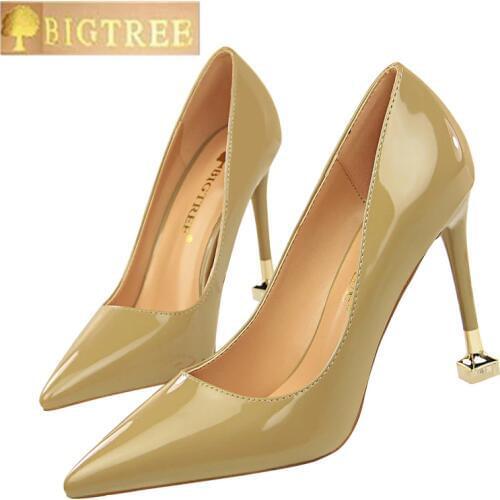 Fashion Simple women pumps 10CM Thin Fine with High heel Patent leather Shallow mouth Pointed Sexy Nightclub womens shoes