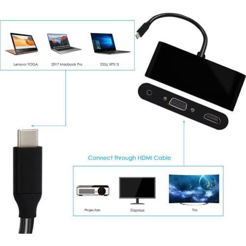 USB 3.1 Type C to HDMI (4K*2K) VGA 3.5mm Aduio Video Converter USB3.0 HUB Adapter Display Dock Extender HD 4K for MACBook Pro