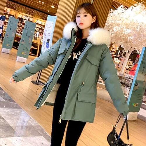 Outwear Warm Coat Ladies Korean Style Hooded Womens Winter Jacket Slim Long Parkas Female Plus Size with Fur Collar Thick