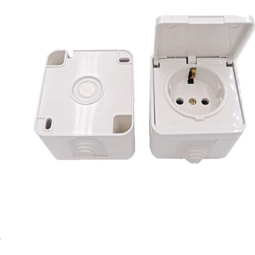 Weatherproof Outdoor Wall Power Socket 16A 250V EU Standard Electrical Outlet Grounded Surface Mounted Wiring Socket