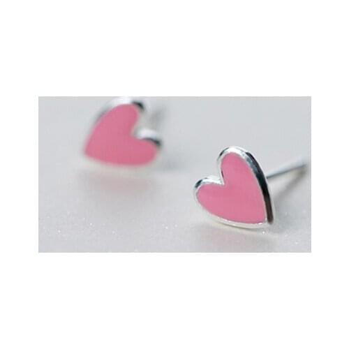 MloveAcc New Arrival Pure 925 Sterling Silver Pink Heart Love Shape Stud Earrings for Women Girls Gifts Fashion Jewelry