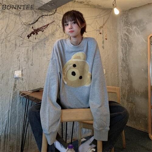 Women No Hat Hoodies Loose Cartoon Fashionable Autumn Stylish All-match Feminino Sweatshirts Leisure Daily Prevalent Lovely Ins