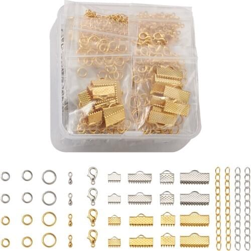 1 Box DIY Jewelry Making Finding Ribbon Crimp Ends Chain Extender Alloy Charms Lobster Claw Clasps Jump Rings