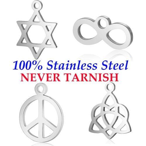10 Pieces Peace David Star Infinity Love Charm Wholesale 100% Stainless Steel High Polished AAAAA Quality Pendants Never Tarnish