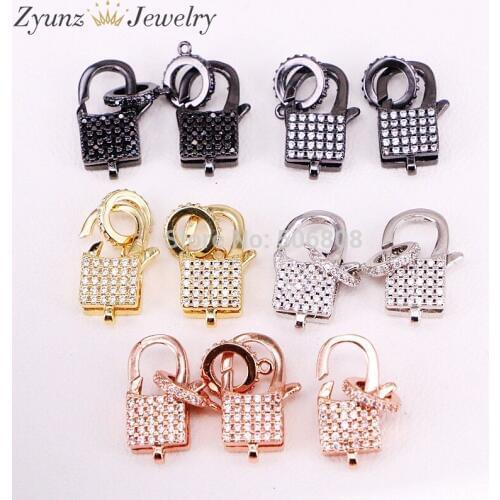10PCS ZYZ324-9778 CZ Micro Pave Square Lock Lobster Claw Clasp, Cubic Zirconia Clasp/Link Connector, Jewelry Fittings