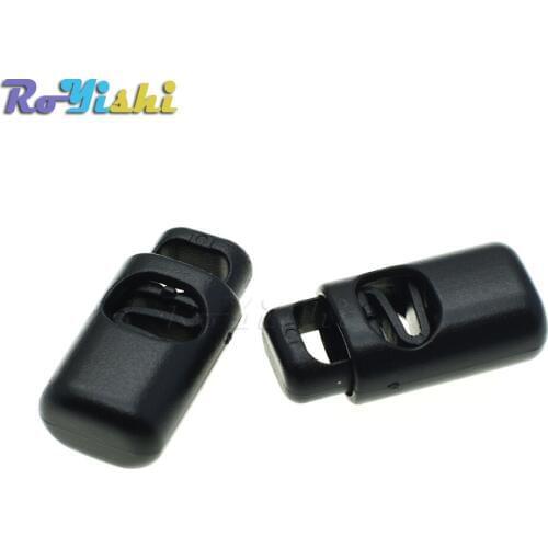 100pcs/pack Plastic Single Hole Spring Stopper Toggle Cord Locks End Black