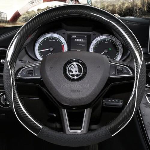 38CM Carbon Fibre + PU Leather Car Steering Wheel Cover for Skoda Octavia A5 A7 RS Octavia 2 3 Combi Auto interior Accessories