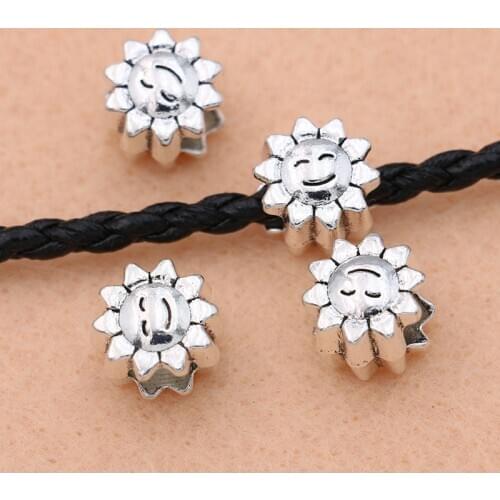 5Pcs Silver Plated Sunflower Charm Beads fit Pandora European Bracelet Jewelry DIY Findings Accessories Handmade