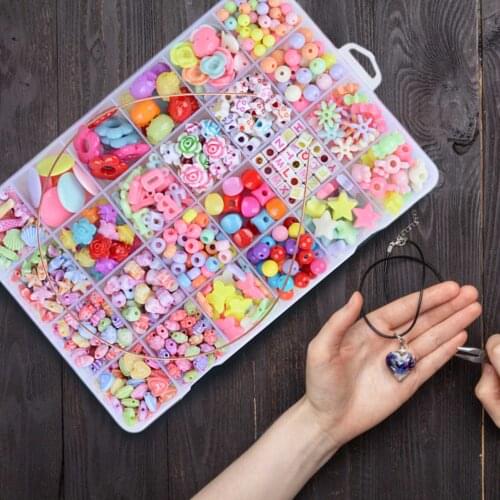 7 Styles Kids Acrylic DIY Handmade Beaded Toy Set 24 Different Shapes Colorful Beads Box Jewelry Making Toys Educational Toys