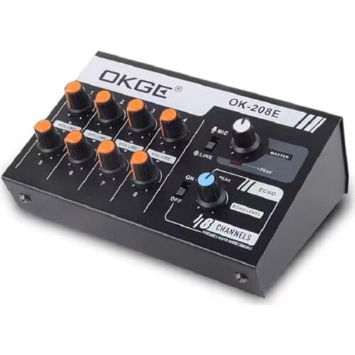8 channes Low noise portable audio mixer DC 9V battery supply with echo stereo output professional Ultra-compact