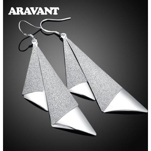 925 Silver Drop Earring For Women Long Sanding Geometric Earrings Silver Jewelry