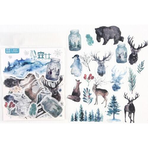 40 pcs /Pack Watercolor Forest Animals Adhensive Stickers Decorative Album Diary Hand Account Decor