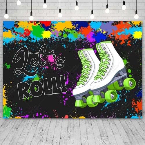 Avezano Roller Skate Lets Roll Theme Party Backdrop Happy Birthday Photography White And Green Decoration Background Studio