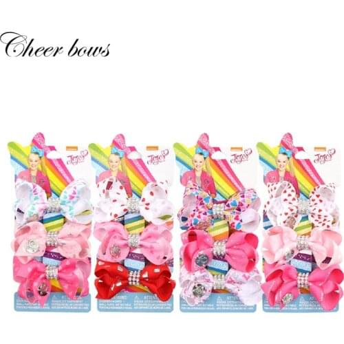 3Pcs/Set 3" Jojo Siwa Hair Bows for Girls Dance Party Rhinestone Print Ribbon Knot Hair Clip JOJO BOWS Handmade Hair Accessories