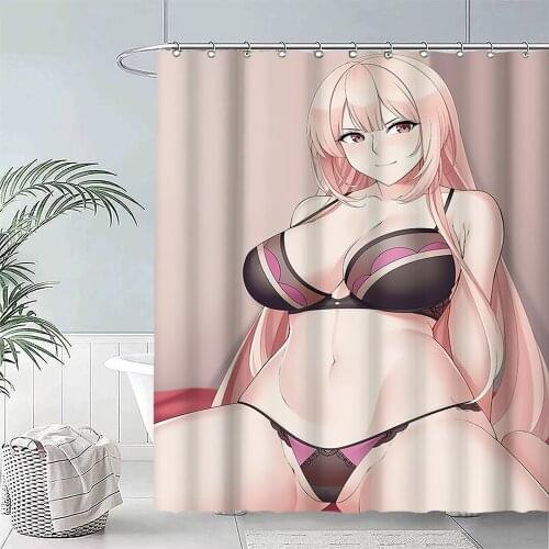 Anime Big Breasted Girl Printing Shower Curtain Bathroom Supplies High-quality Waterproof Bathroom Decoration with Hook Curtain