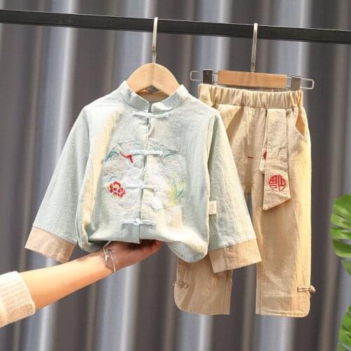 Boys Hanfu Childrens Tang suit Spring and Autumn Chinese Style Little Boy Long Sleeve Retro Ethnic Set National Style Children