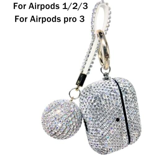 For Airpods 2 Pro 3 Cases Luxury Glitter Diamond Cover With Hanging Ball Keychain For Apple Airpods Charging Box Protector