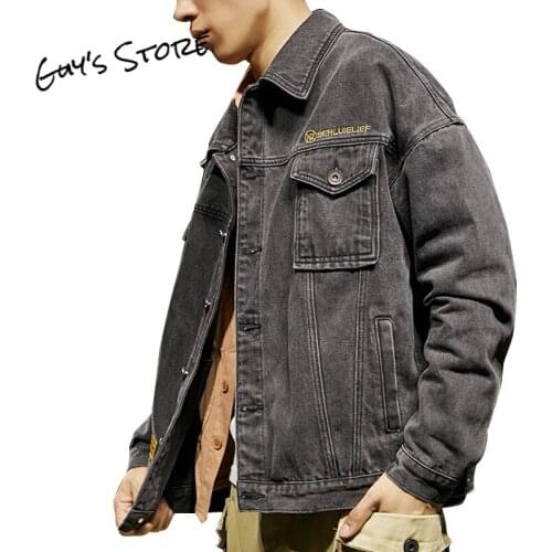 Denim jacket mens street style long-sleeved denim jacket loose hip-hop denim jacket men clothing 2020