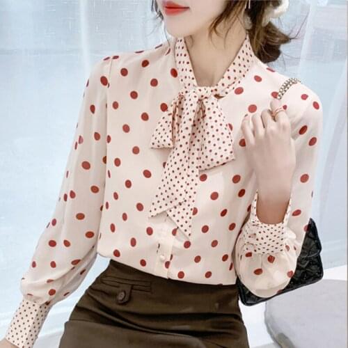 Elegant female long sleeve chiffon blouse korean 2021 new casual clothing women tops bow printed chiffon shirt