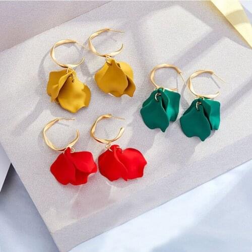 H:HYDE Korean Style Sweet Red Heart Flower Long Drop Earrings for Women Girls Geometric Round Floral Dangle Earring