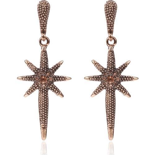 HC Trendy Metal Starfish Earrings Vintage Crystal Long Simple Style Women Party Jewelry Antique Brass Silvery Alloy Earrings F