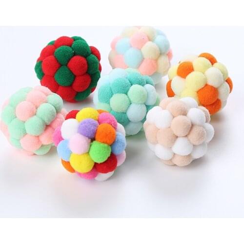 Pet Cat Toy Colorful Handmade Bouncy Ball Kitten Toys Plush Bell Ball Mouse Toy Planet Ball Cat Toys Interactive Pet Supplies