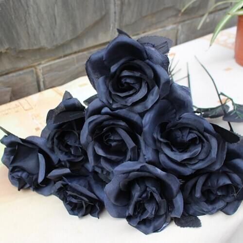 Artificial Black Roses Dahlia Flower Branch Real Touch Fake Flower for Home Garden Decor Floral Wedding Party Decoration