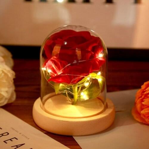 Artificial Eternal Rose LED Light Beauty The Beast In Glass Cover Mother Valentines Day New Year Gift