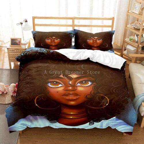Fashion African Cute Girl Bedding Set Queen For Gilrs Kids Lovely Princess Duvet Cover Black Girls With Pillowcases Custom