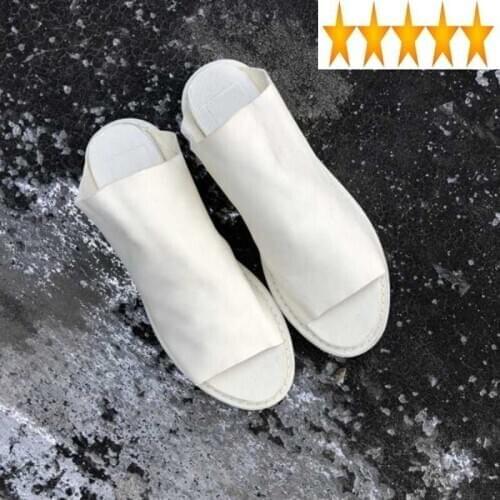 Leather Vintage Shoes Real Women Street Style Leisure Open Toe Black Slippers Outdoor Slip-On Flat Sandals Female 2021