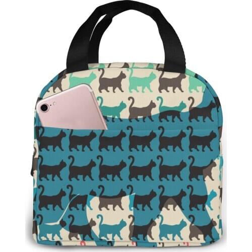 Colorful Cats With Curved Tails Cooler Bag Portable Zipper Thermal Lunch Bag Convenient Lunch Box Tote Food Bag