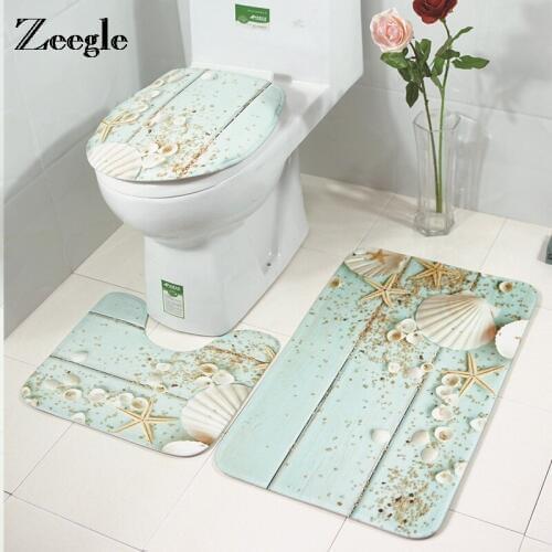 Zeegle Wood Printed Bathroom Carpet Set Bath Mat Toilet Seat Cover Bathroom Rug Non-slip Mat For Bathroom Bath Carpet