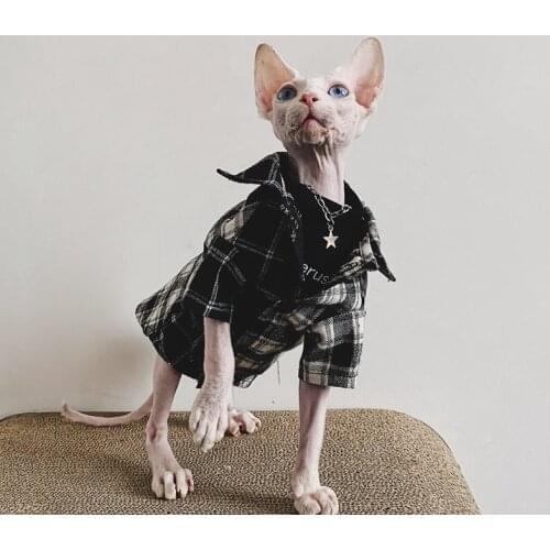 Latest Cool Cats Clothes, Each Set Consist of One Checkered Shirt & One T-shirt, Optional Standard Size Necklace Available